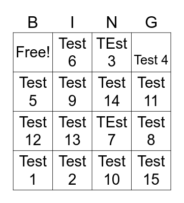 Testing Bingo Card