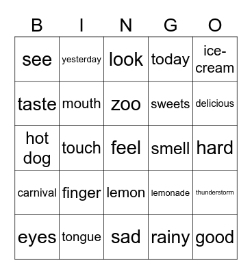 Grade 3- The 5 senses Bingo Card