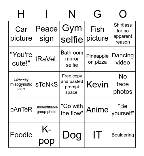 HINGE BINO Bingo Card