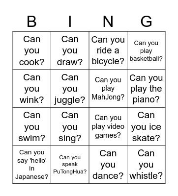 Can you...? Bingo Card