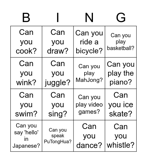 Can you...? Bingo Card