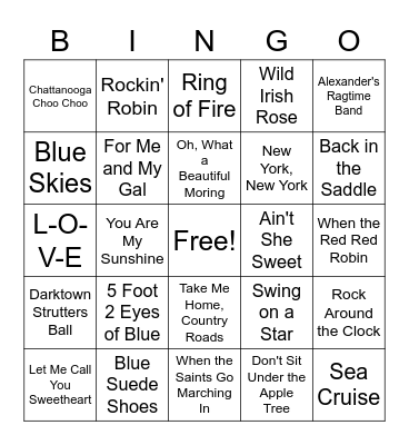 Musical Bingo Card