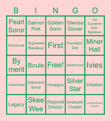 4. Words associated with AKA Bingo Card