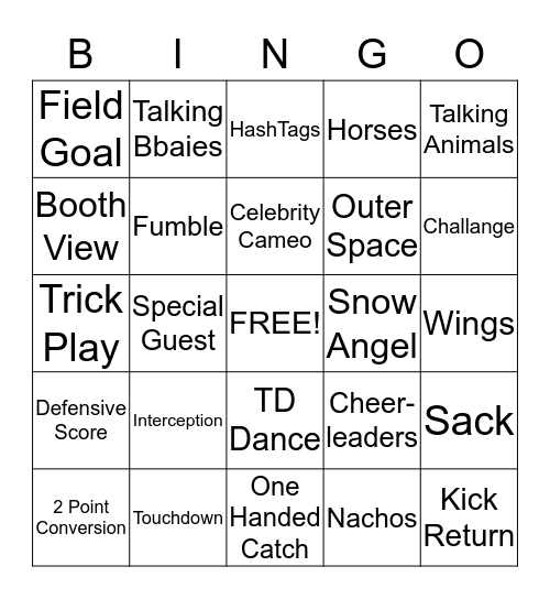 Super Bowl  Bingo Card