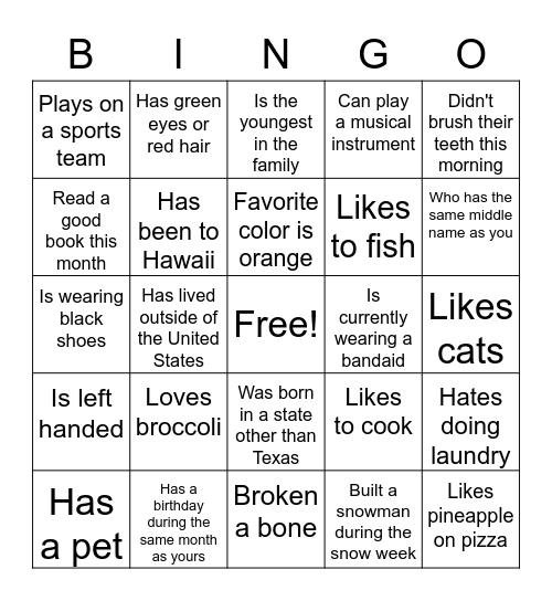 G56 BINGO! Bingo Card