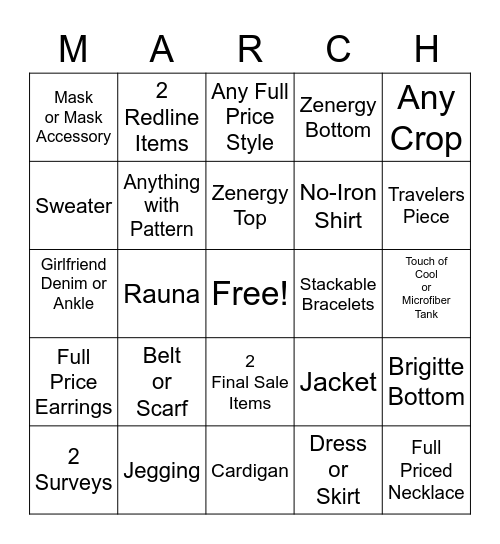 Date:  _____________ Bingo Card