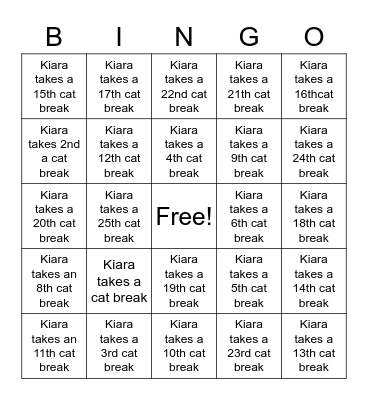 Kiara stream bingo Card