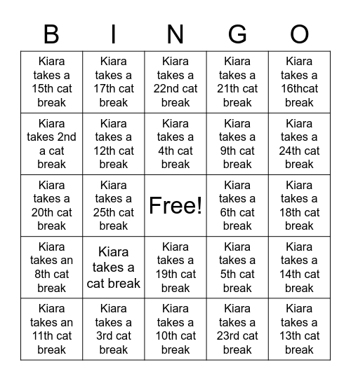 Kiara stream bingo Card