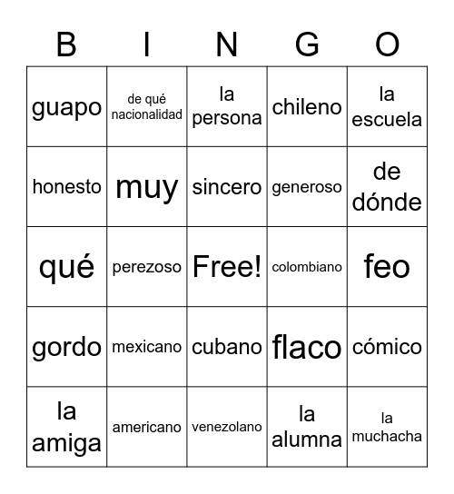 c1 Un Amigo o Una Amiga Bingo Card