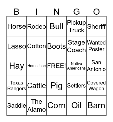 Texas Culture Bingo Card