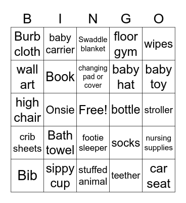 Baby Shower Gift Bingo Card