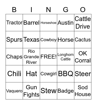 Texas Culture Bingo Card