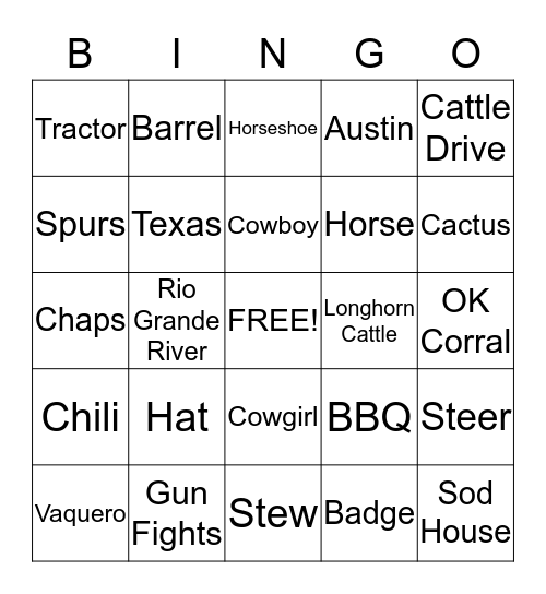 Texas Culture Bingo Card