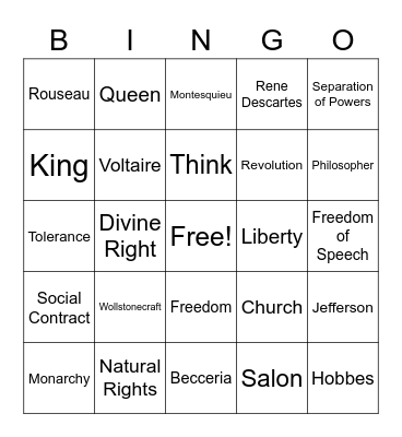 Absolutism and Enlightenment Bingo Card