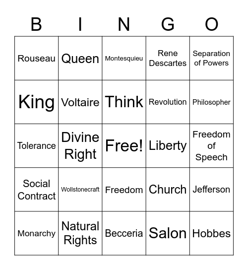 Absolutism and Enlightenment Bingo Card