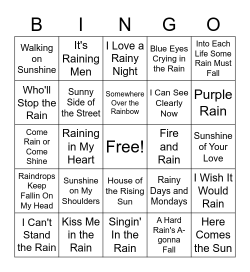 Rainy Day Bingo Card
