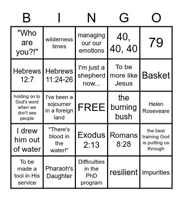 Moses Bingo Card