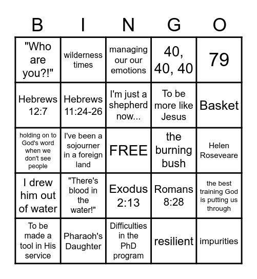 Moses Bingo Card