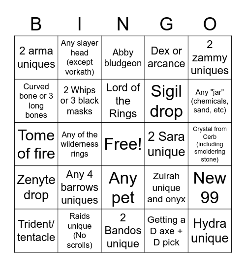 OSRS Bingo Card