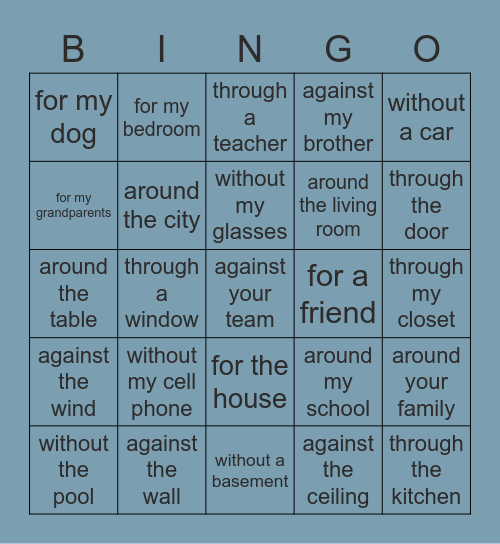 Akkusativ Präpositionen Bingo Card
