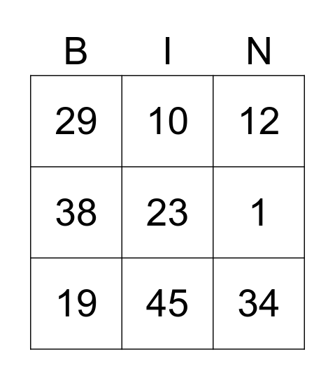 Bingo Grid - 1 Bingo Card