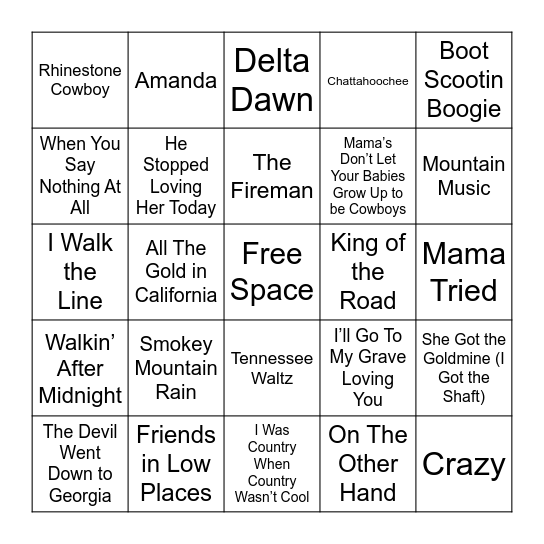 Classic Country Bingo Card