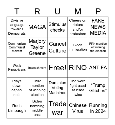 Trump CPAC Speech Bingo Card