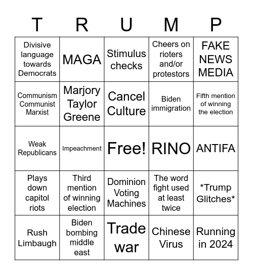 Trump CPAC Speech Bingo Card