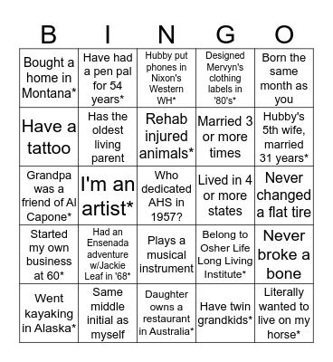 AHS GIRLFRIEND  BINGO CARD Bingo Card