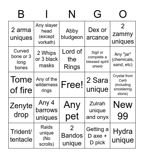 OSRS Bingo Card