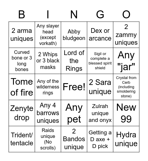 OSRS Bingo Card