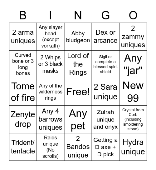 OSRS Bingo Card