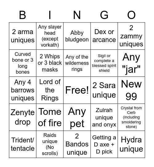 OSRS Bingo Card