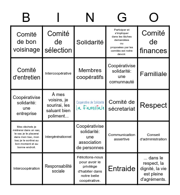 Coopérative de Solidarité La Familiale Bingo Card