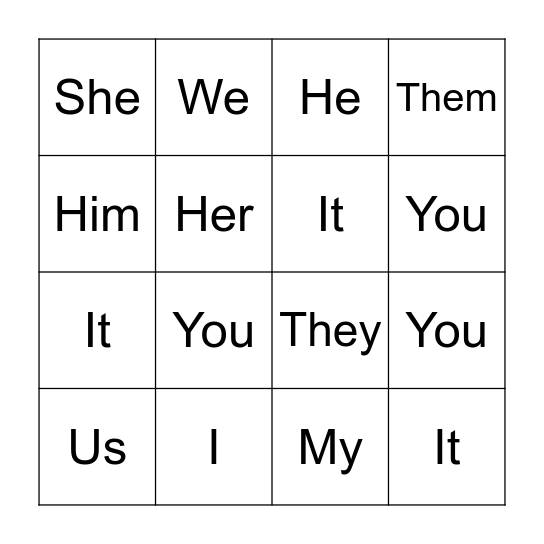 Subject & Object pronouns Bingo Card