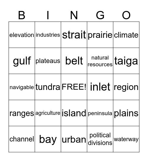 Vocab Bingo Geography Bingo Card
