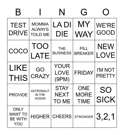 NEW SINGLES Bingo Card