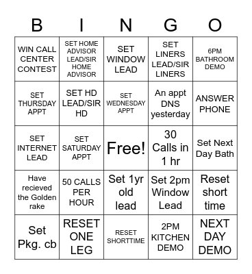 SIR HOME IMPROVEMENT CC BINGO Card