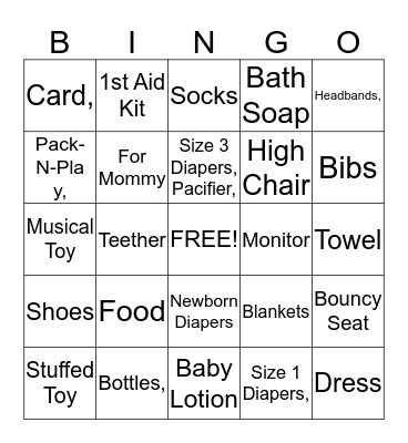 Baby Shower Bingo Card