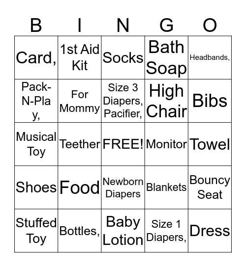 Baby Shower Bingo Card