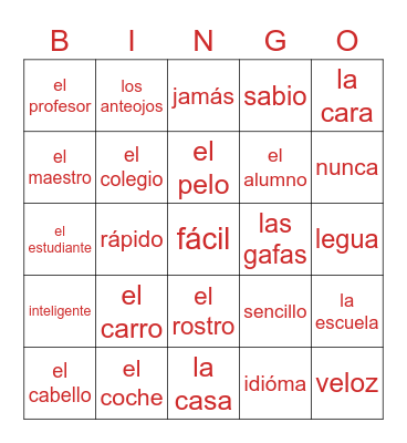 Sinónimo#1 : palabras que significan lo mismo Bingo Card