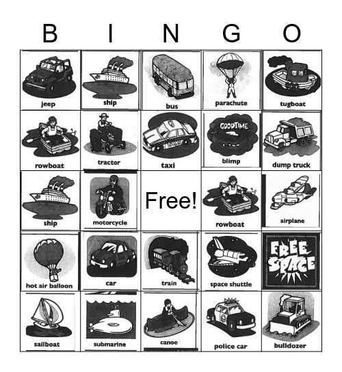 Transportation Bingo Card