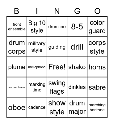 Marching Band Bingo Card