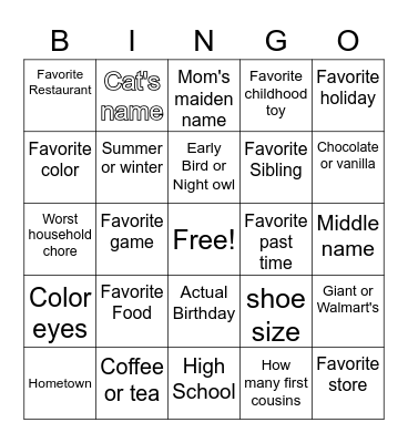 Tara's 40th Bingo Card