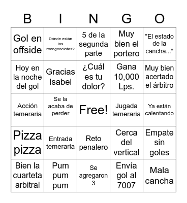 Partidos de Liga Hondureña Bingo Card