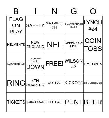 SUPER BOWL Bingo Card