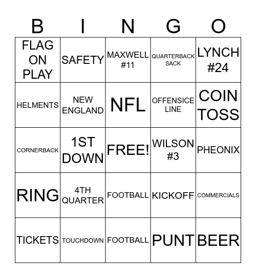 SUPER BOWL Bingo Card