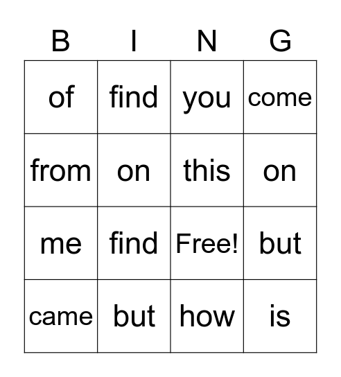Lesson 17 High-Frequency Words Bingo Card