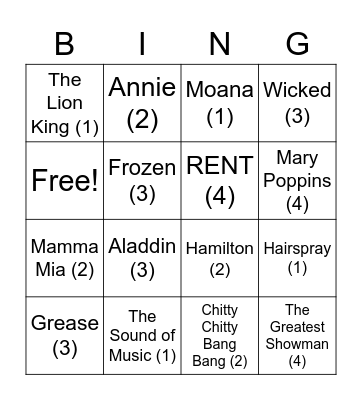 Song Bingo Card