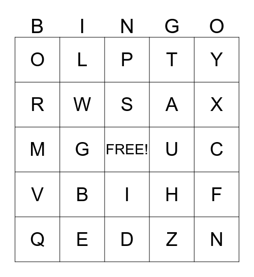 ABC Bingo Card
